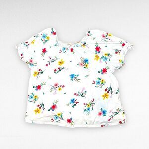 Style & Co White Floral Shirt with Tie Sleeve Accent | 3X